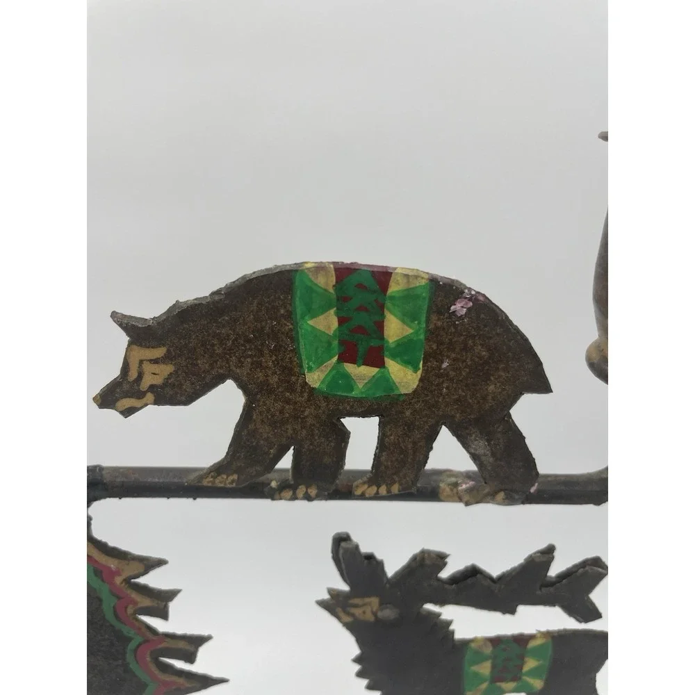 Vtg Handpainted Rustic Cabin Folk Art‎ 7 Taper Candelabra Wildlife Animals
